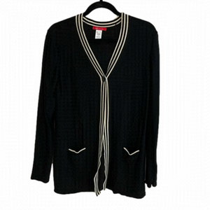 AK Anne Klein Classic Triple Stripe Varsity  Dual Pocket 1 Button Cardigan
